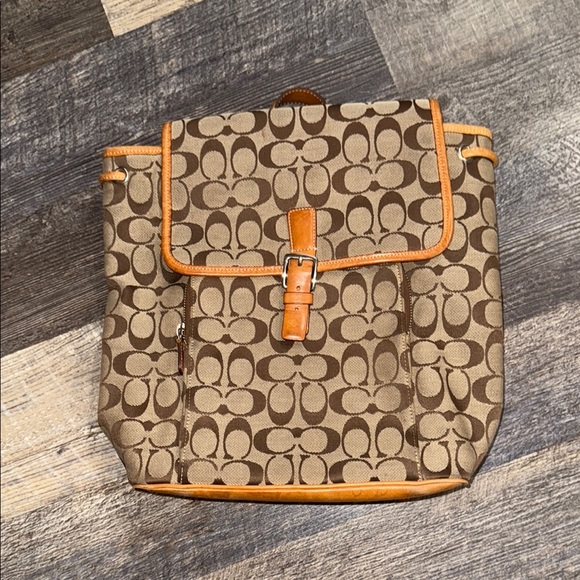 Coach Handbags - Coach Signature Brown Tan Backpack